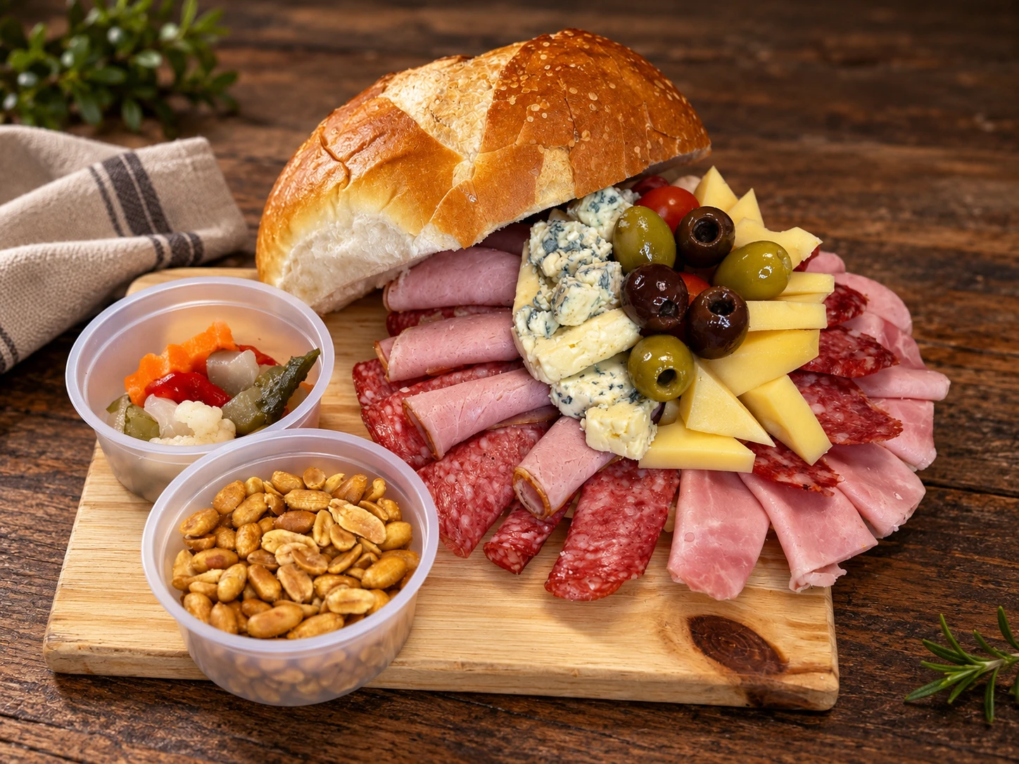 Picada Punto. de sabor con salame, jamón cocido, longaniza, lomito, pategrás y roquefort